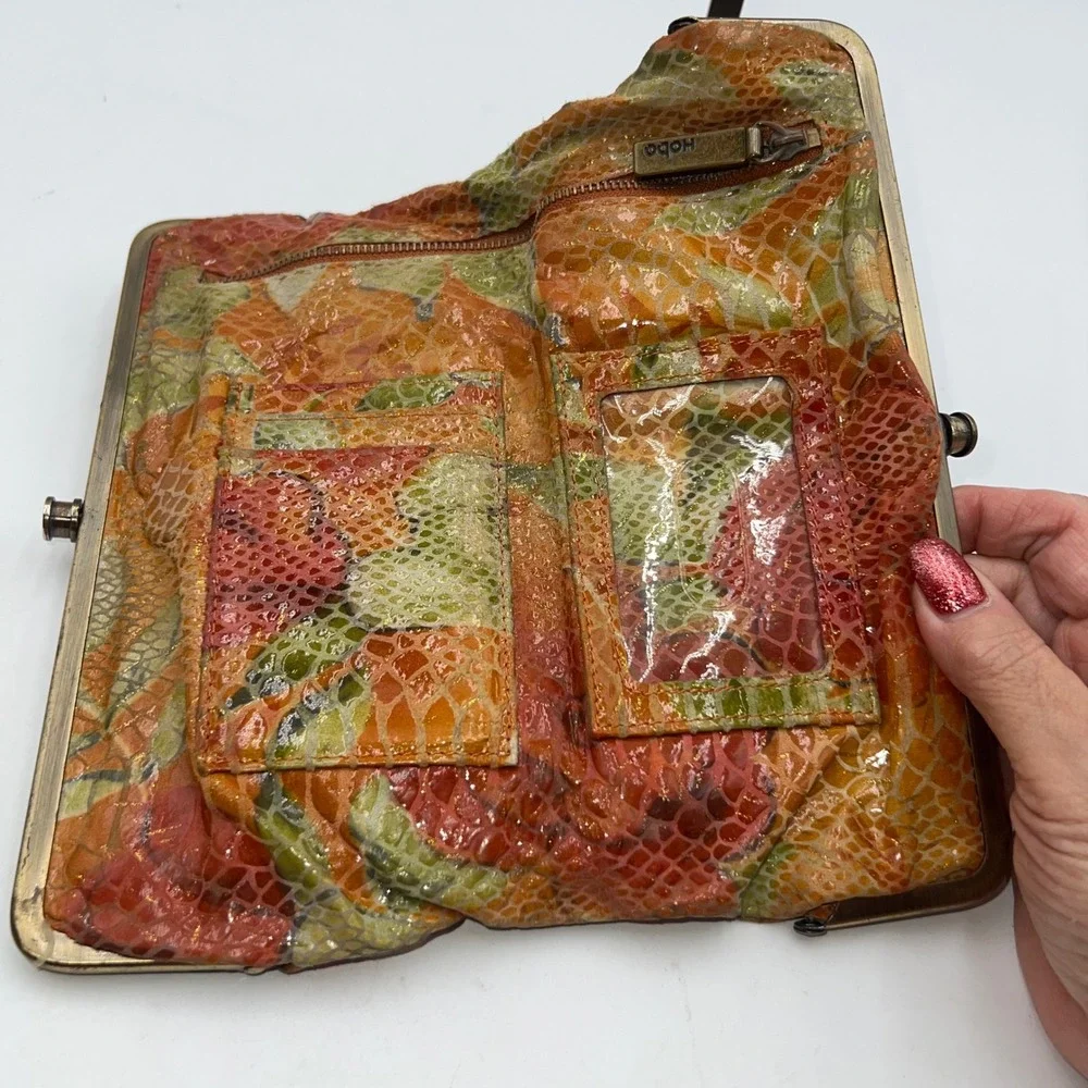 Hobo Clutch Wallet Snakeskin Print Leather Kisslock Closure